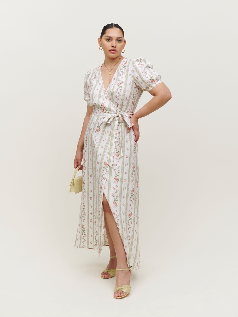 Reformation Weiss Linen Floral Wrap Maxi Dress